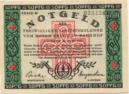 Naunhof - Deutsches Rotes Kreuz, Freiwillige Sanitätskolonne - 26.6.1921 - 31.12.1921 - 50 Pfennig 