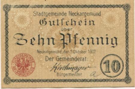 Neckargemünd - Stadt - 1.10.1917 - 10 Pfennig 