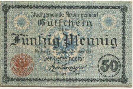 Neckargemünd - Stadt - 1.10.1917 - 50 Pfennig 