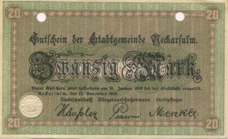 Neckarsulm - Stadt - 15.11.1918 - 31.1.1919 - 20 Mark 