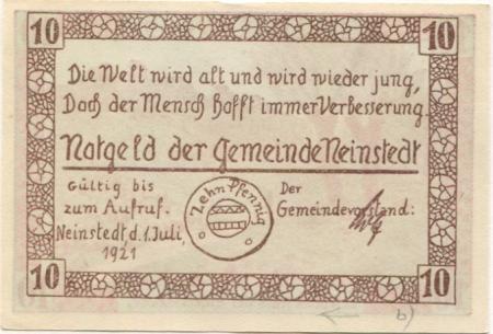 Neinstedt (heute: Thale) - Gemeinde - 1.7.1921 - 10 Pfennig 