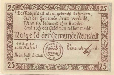 Neinstedt (heute: Thale) - Gemeinde - 1.7.1921 - 25 Pfennig 
