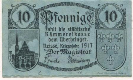 Neiße (heute: PL-Nysa) - Stadt - 1917 - 10 Pfennig 