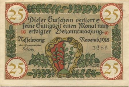 Nesselwang - Marktgemeinde - November 1918 - 25 Pfennig 