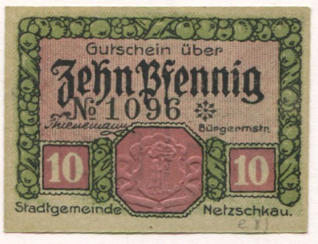 Netzschkau - Stadt - - 31.12.1921 - 10 Pfennig 