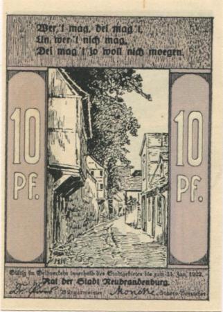 Neubrandenburg - Stadt - - 31.5.1922 - 10 Pfennig 