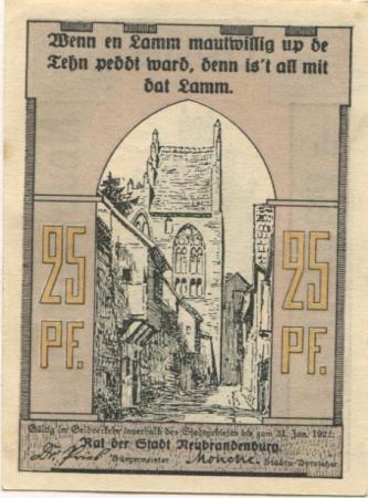 Neubrandenburg - Stadt - - 31.5.1922 - 25 Pfennig 