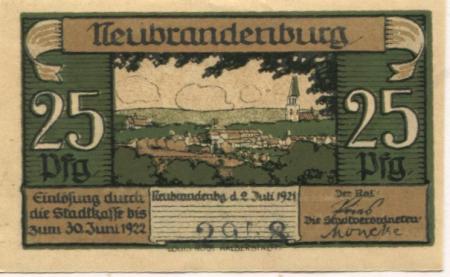 Neubrandenburg - Stadt - 2.7.1921 - 30.6.1922 - 25 Pfennig 