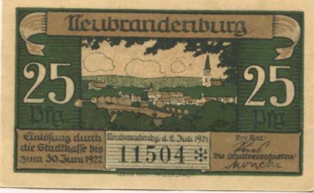 Neubrandenburg - Stadt - 2.7.1921 - 30.6.1922 - 25 Pfennig 