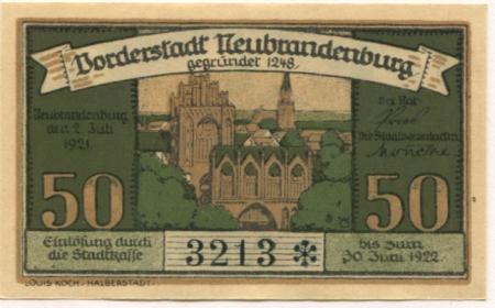 Neubrandenburg - Stadt - 2.7.1921 - 30.6.1922 - 50 Pfennig 