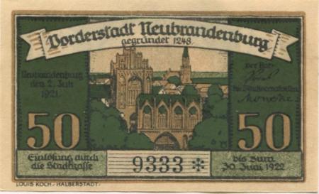 Neubrandenburg - Stadt - 2.7.1921 - 30.6.1922 - 50 Pfennig 