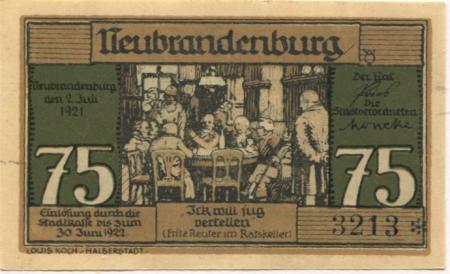Neubrandenburg - Stadt - 2.7.1921 - 30.6.1922 - 75 Pfennig 