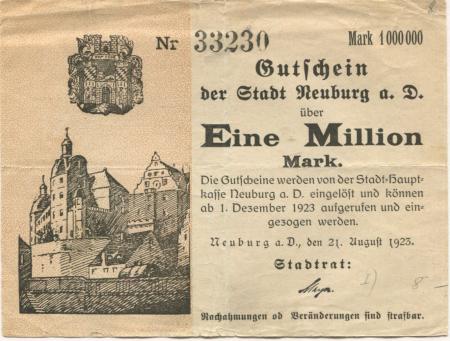 Neuburg - Stadt - 21.8.1923 - ab 1.12.1923 - 1 Million Mark 