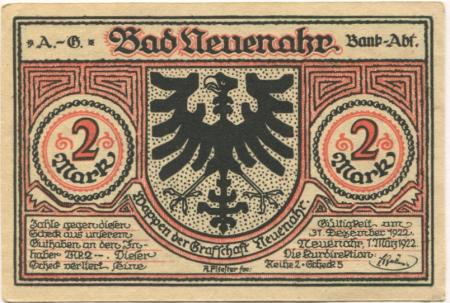 Neuenahr (Bad) - Kurdirektion - 1.3.1922 - 2 Mark 