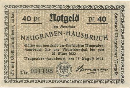 Neugraben-Hausbruch (heute: Hamburg) - Gemeinde - 15.8.1921 - 31.3.1922 - 40 Pfennig 