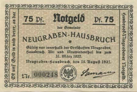 Neugraben-Hausbruch (heute: Hamburg) - Gemeinde - 15.8.1921 - 31.3.1922 - 75 Pfennig 