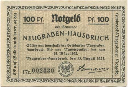 Neugraben-Hausbruch (heute: Hamburg) - Gemeinde - 15.8.1921 - 31.3.1922 - 100 Pfennig 