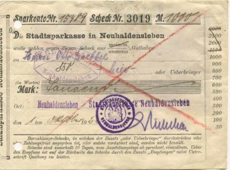 Neuhaldensleben (heute: Haldensleben) - Stadt - 28.9.1922- 1000 Mark 