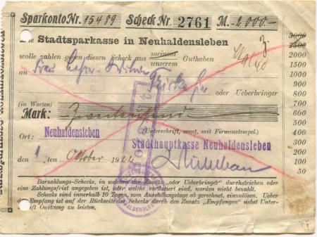 Neuhaldensleben (heute: Haldensleben) - Stadt - 28.9.1922- 2000 Mark 