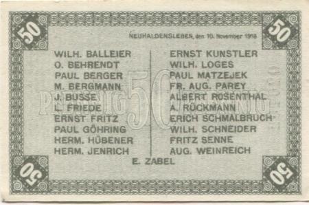 Neuhaldensleben (heute: Haldensleben) - Balleier, Wilhelm, Drogerie, Markt 15, und 20 weitere Aussteller - 10.11.1918 - 50 Pfennig 