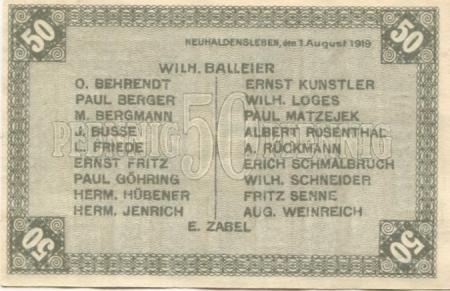 Neuhaldensleben (heute: Haldensleben) - Balleier, Wilhelm, Drogerie, Markt 15, und 19 weitere Aussteller - 1.8.1919 - 50 Pfennig 