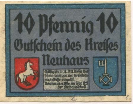 Neuhaus - Kreis - Februar 1921 - 31.12.1922 - 10 Pfennig 