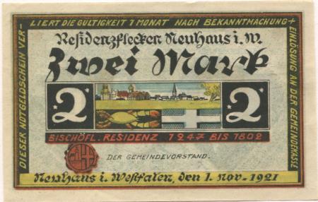 Neuhaus (heute: Paderborn) - Gemeinde - 1.11.1921 - 2 Mark 