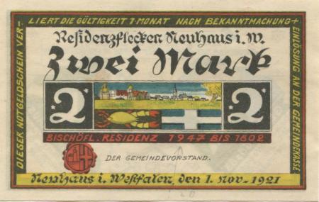 Neuhaus (heute: Paderborn) - Gemeinde - 1.11.1921 - 2 Mark 