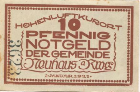 Neuhaus - Gemeinde - 1.1.1921 - 10 Pfennig 