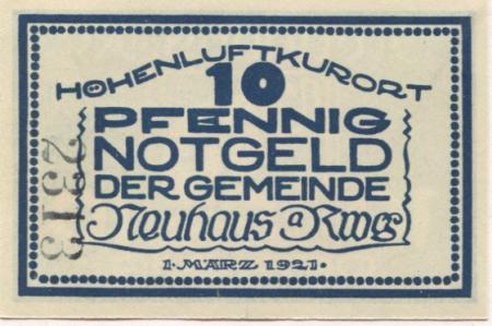 Neuhaus - Gemeinde - 1.3.1921 - 10 Pfennig 