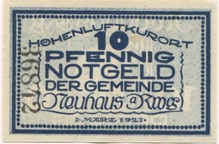 Neuhaus - Gemeinde - 1.3.1921 - 10 Pfennig 