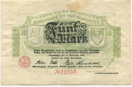 Neumünster - Stadt - 12.11.1918 - 5 Mark 