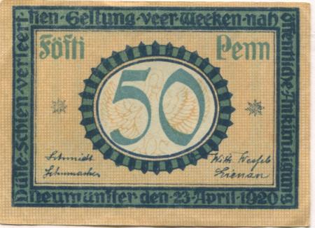 Neumünster - Stadt - 23.4.1920 - 50 Pfennig 