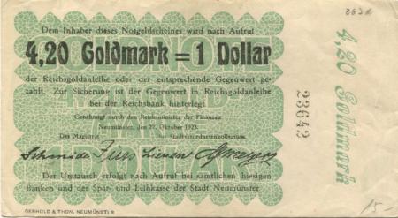 Neumünster - Stadt - 27.10.1923 - 4.20 Gold-Mark 