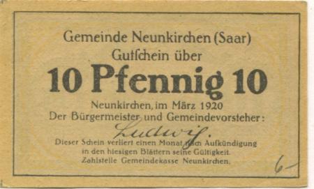 Neunkirchen - Gemeinde - März 1920 - 10 Pfennig 