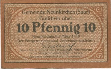 Neunkirchen - Gemeinde - März 1920 - 10 Pfennig 