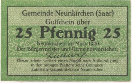 Neunkirchen - Gemeinde - März 1920 - 25 Pfennig 