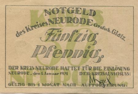 Neurode (heute: OL-Nowa Ruda) - Kreis - 1.1.1921 - 50 Pfennig 