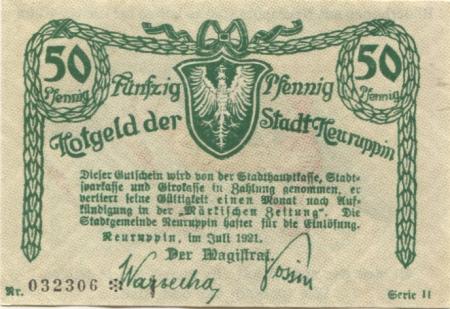Neuruppin - Stadt - Juli 1921 - 50 Pfennig 