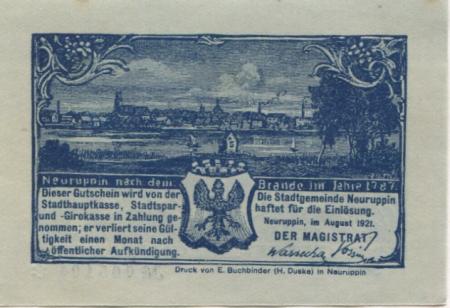 Neuruppin - Stadt - August 1921 - 25 Pfennig 