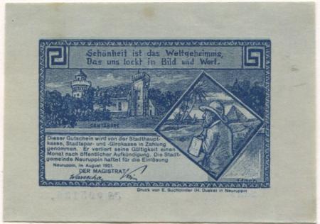 Neuruppin - Stadt - August 1921 - 50 Pfennig 