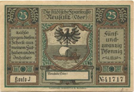 Neusalz (heute: PL-Nowa Sól) - Städtische Sparkasse - -- - 25 Pfennig 