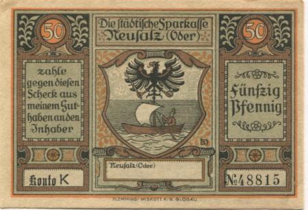 Neusalz (heute: PL-Nowa Sól) - Städtische Sparkasse - -- - 50 Pfennig 