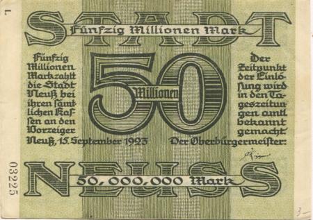 Neuß - Stadt - 15.9.1923 - 50 Millionen Mark 