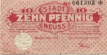 Neuß - Stadt - 1.3.1918 - 10 Pfennig 