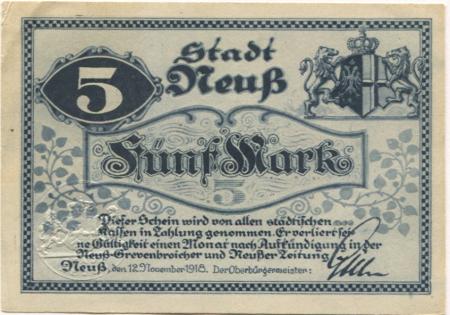 Neuß - Stadt - 12.11.1918 - 5 Mark 
