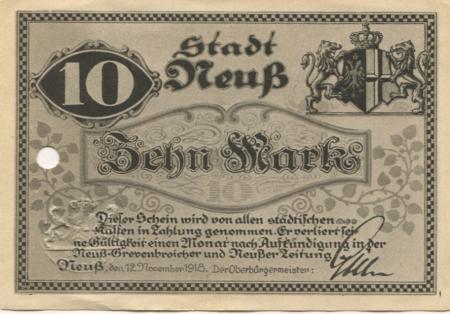 Neuß - Stadt - 12.11.1918 - 10 Mark 