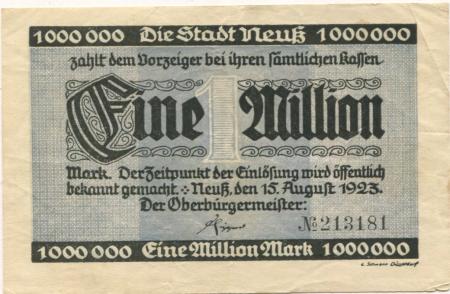 Neuß - Stadt - 15.8.1923 - 1 Million Mark 