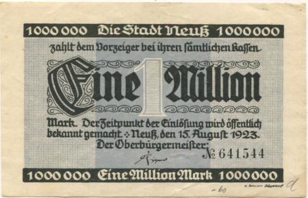 Neuß - Stadt - 15.8.1923 - 1 Million Mark 