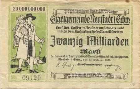 Neustadt (Titisee-Neustadt) - Stadt - 27.10.1923 - 20 Milliarden Mark 